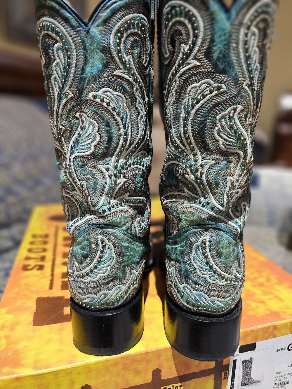 Turquoise Embroidered & Mini Studs Western Heeled Boots - Picture 6 of 12